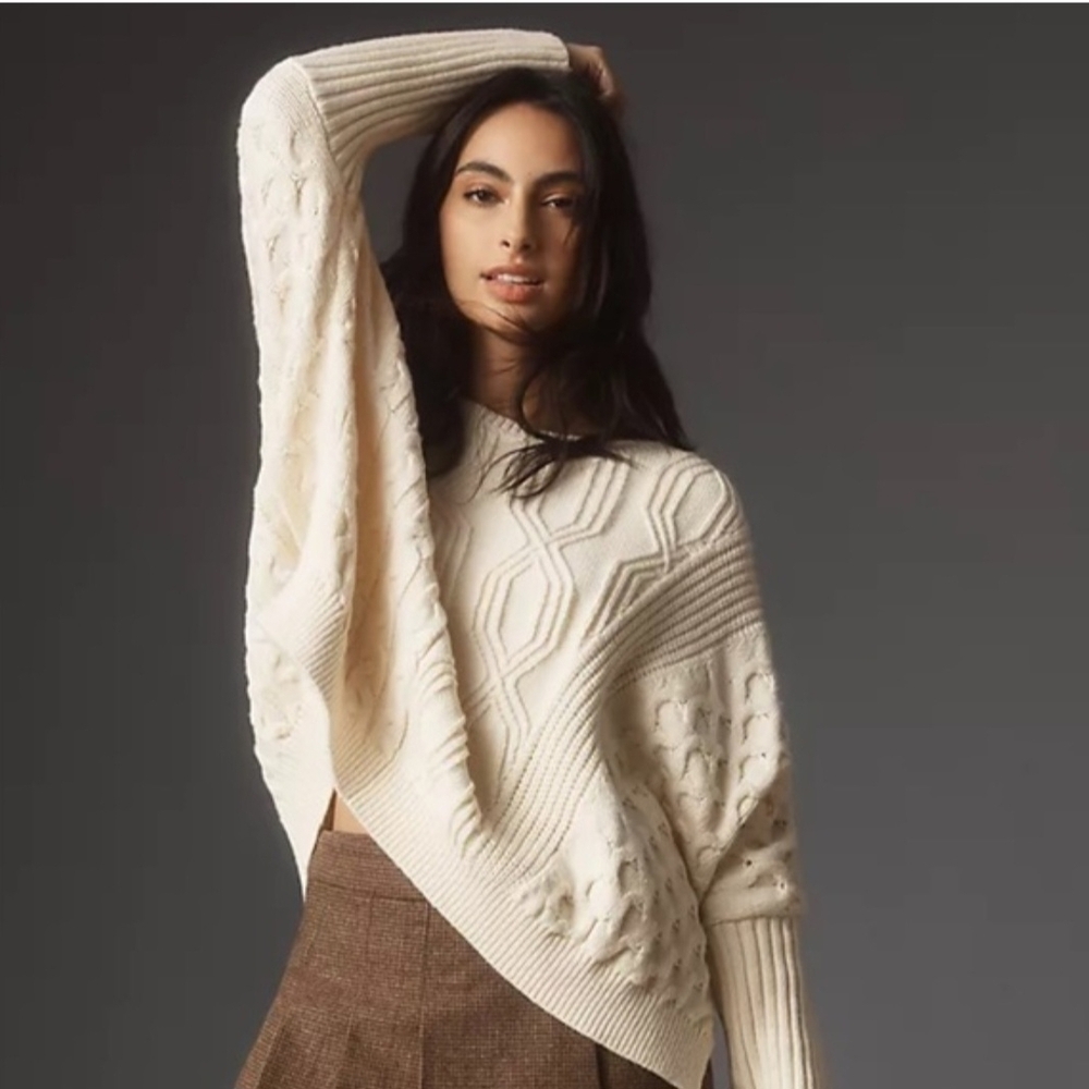 Anthropologie Cream Textured Sweater